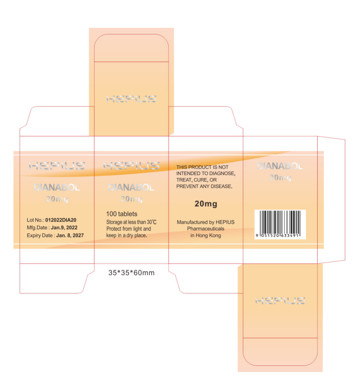 DIANABOL 20mg, 100 tablets, 大力补(美雄酮)